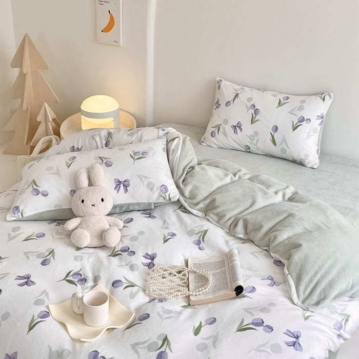 91家纺网 家纺一手货源 找家纺 潘朵拉 2023新款秋冬ins韩系牛奶绒印花四件套 蝶郁