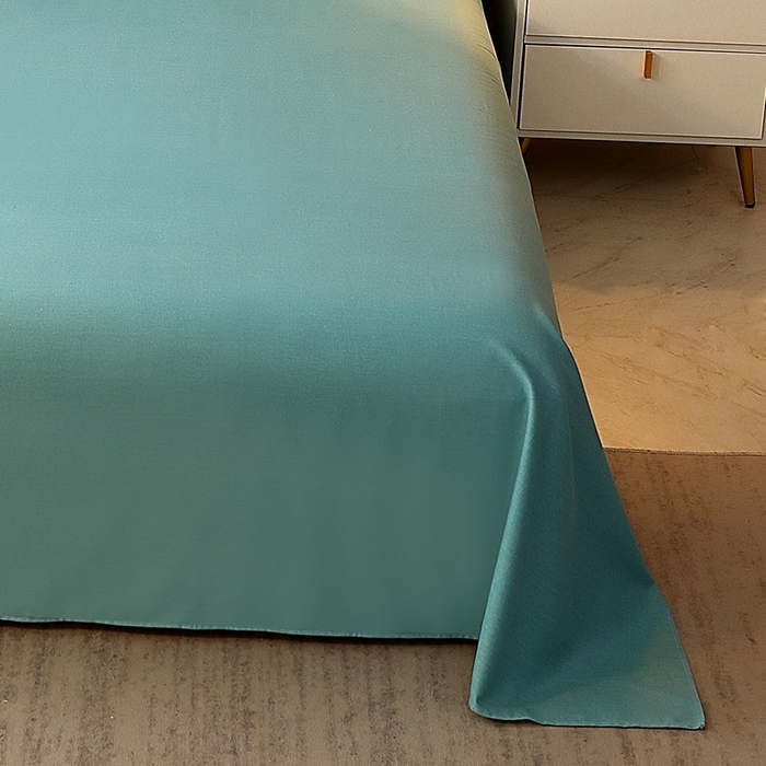 91家纺网 家纺一手货源 找家纺 晶缦家纺 2023加厚全棉纯色生态磨毛多规格单品四件套--床单 纯依-豆绿