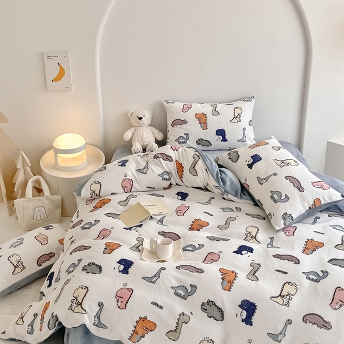 91家纺网 家纺一手货源 找家纺 潘朵拉 2023新款秋冬ins韩系牛奶绒印花四件套 侏罗纪