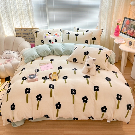 顾里家纺 新款ins少女保暖牛奶绒四件套第二批 绿果花