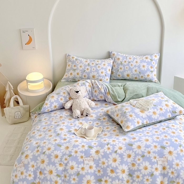 91家纺网 家纺一手货源 找家纺 潘朵拉 2023新款秋冬ins韩系牛奶绒印花四件套 幽径