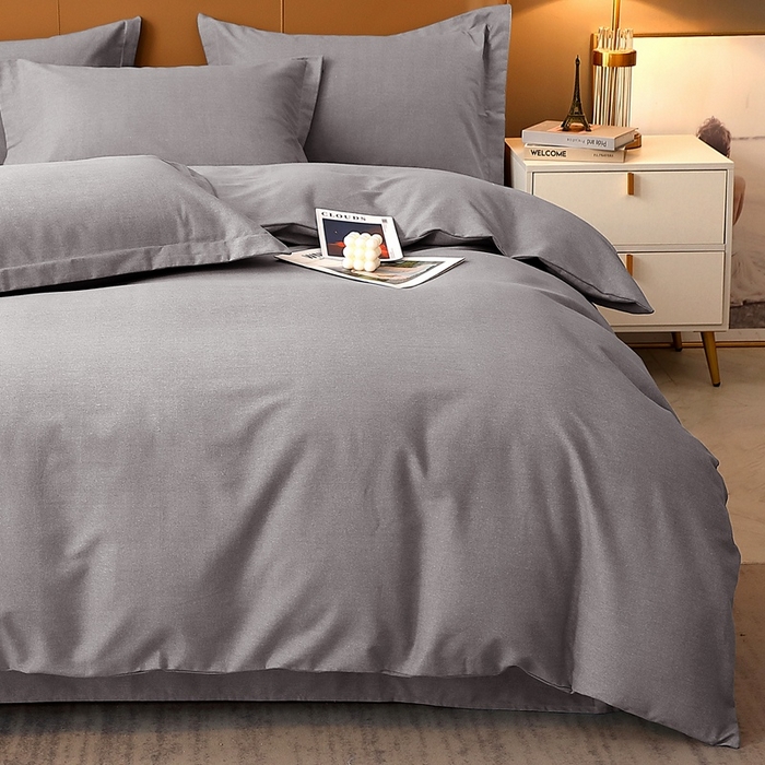 91家纺网 家纺一手货源 找家纺 晶缦家纺 2023加厚全棉纯色生态磨毛多规格四件套 纯依-银灰