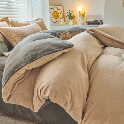 91家纺网 家纺一手货源 找家纺 （总）慕晨高克重爆款直播纯色牛奶绒法莱绒双拼素色三四件套单被套床单