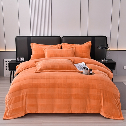 91家纺网 家纺一手货源 找家纺 （总）席之家 2023新款加厚保暖立体剪花方格兔毛绒四件套-简爱款