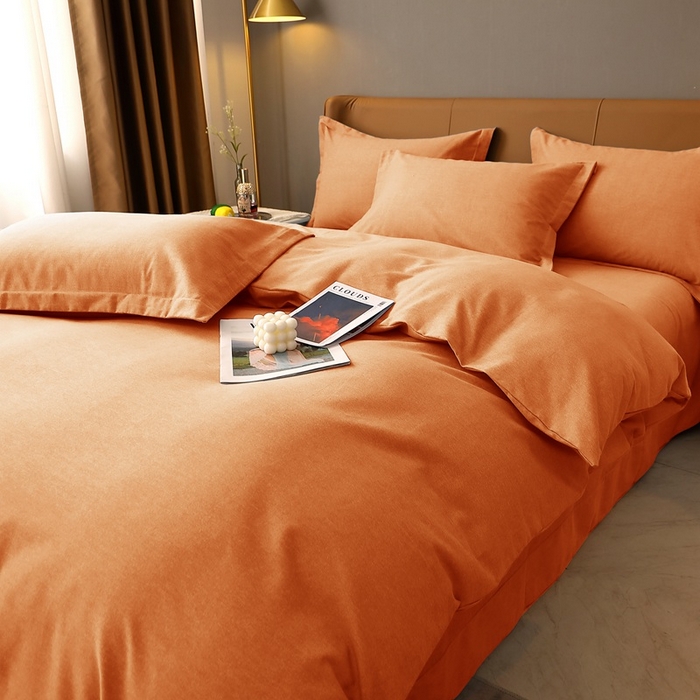 91家纺网 家纺一手货源 找家纺 晶缦家纺 2023加厚全棉纯色生态磨毛多规格四件套 纯依-时尚桔