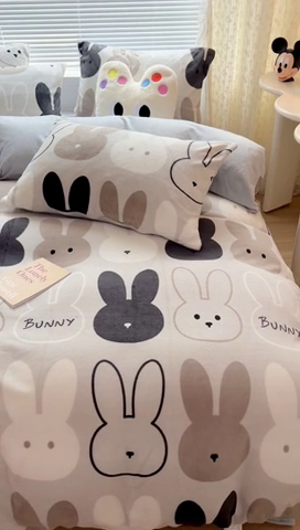 91家纺网 家纺一手货源 找家纺 顾里家纺 2023新款ins少女保暖牛奶绒四件套第二批 简约小兔