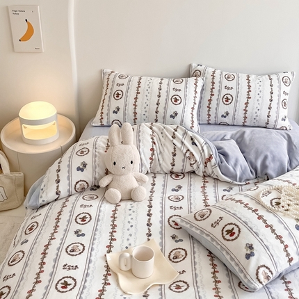 91家纺网 家纺一手货源 找家纺 潘朵拉 2023新款秋冬ins韩系牛奶绒印花四件套 冬日缤纷