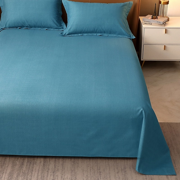 91家纺网 家纺一手货源 找家纺 晶缦家纺 2023加厚全棉纯色生态磨毛多规格单品四件套--床单 纯依-湖蓝