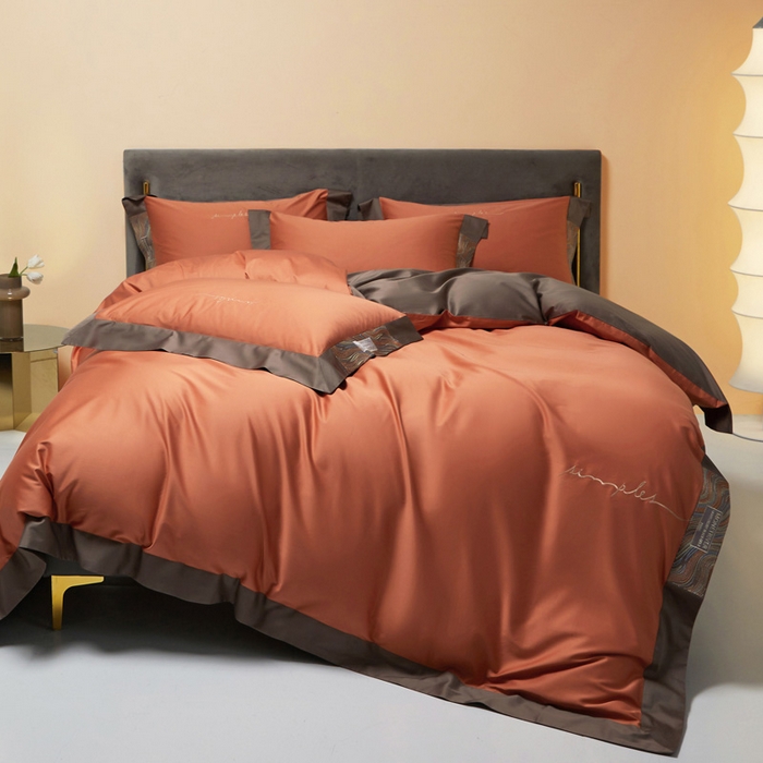 91家纺网 家纺一手货源 找家纺 爱缦 2023新款极光系列100支澳棉四件套风格二 焦糖橙