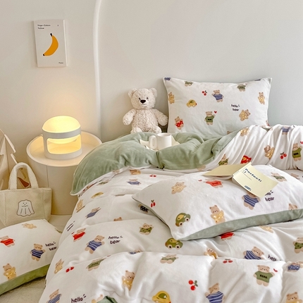 91家纺网 家纺一手货源 找家纺 潘朵拉 2023新款秋冬ins韩系牛奶绒印花四件套 哈喽熊