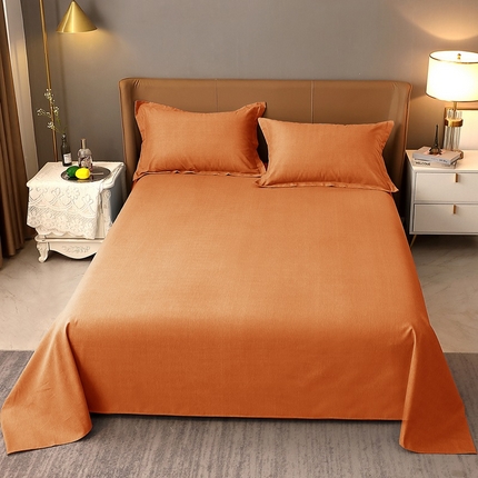 91家纺网 家纺一手货源 找家纺 晶缦家纺 2023加厚全棉纯色生态磨毛多规格单品四件套--床单 纯依-时尚桔
