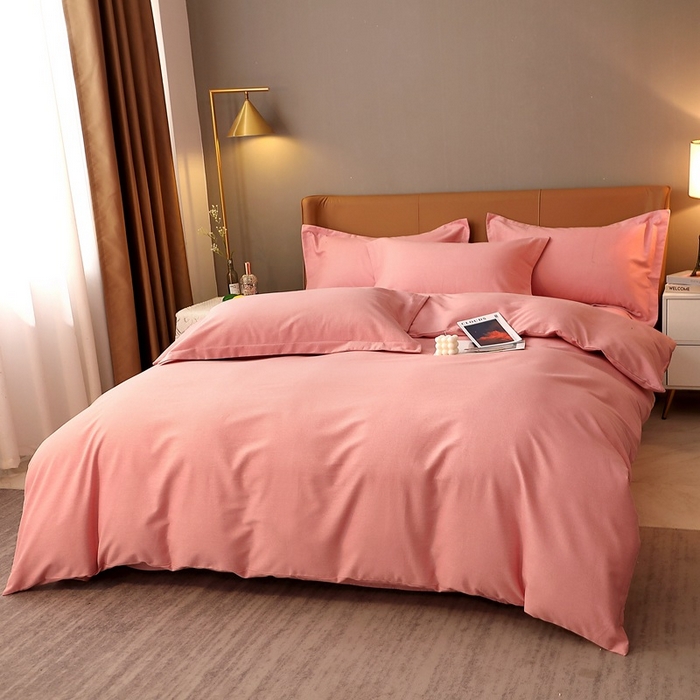 91家纺网 家纺一手货源 找家纺 晶缦家纺 2023加厚全棉纯色生态磨毛多规格四件套 纯依-粉玉