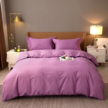 晶缦家纺 2023加厚全棉纯色生态磨毛多规格四件套 纯依-魅紫