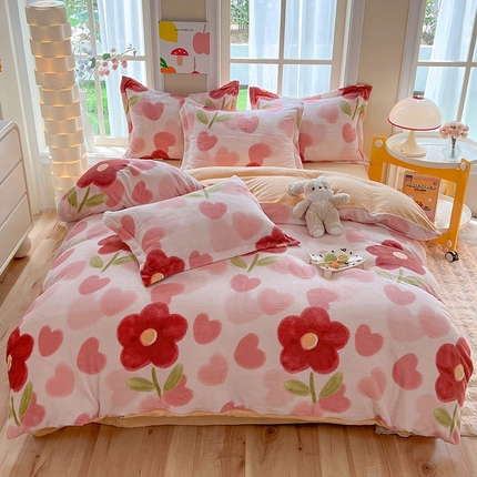 妖妖家纺 2023新款牛奶绒四件套 花漫