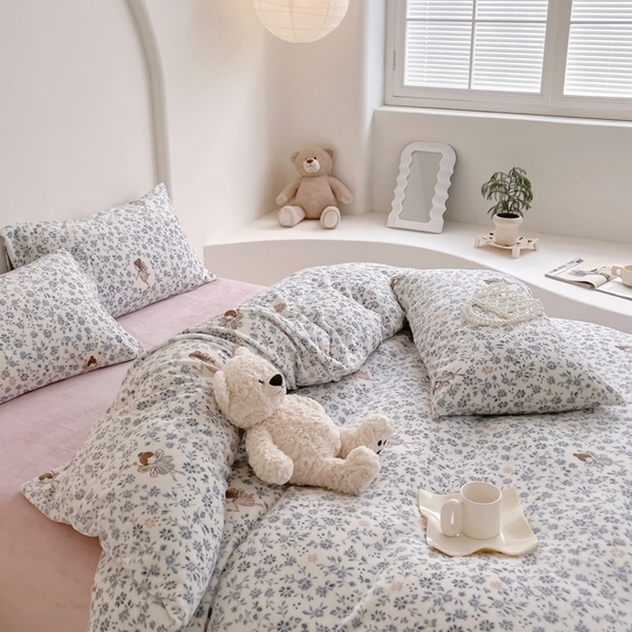 91家纺网 家纺一手货源 找家纺 潘朵拉 2023新款秋冬ins韩系牛奶绒印花四件套 仙子