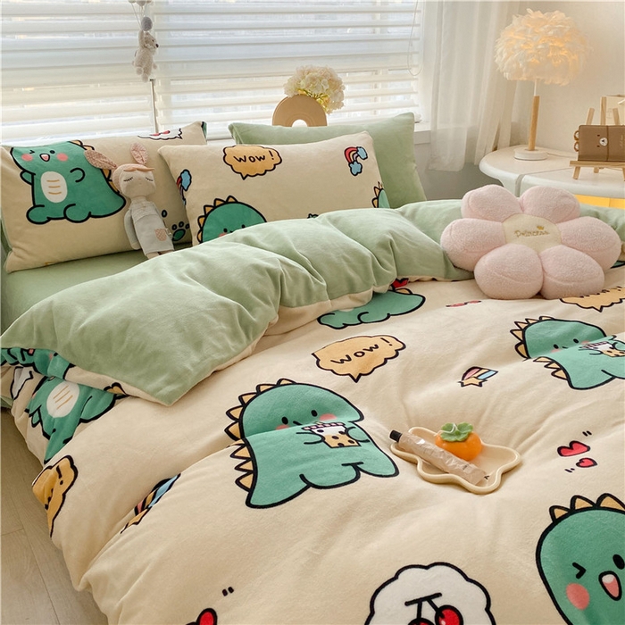 91家纺网 家纺一手货源 找家纺 古吉梦 2023新增牛奶绒印花（跑量款） 恐龙黄