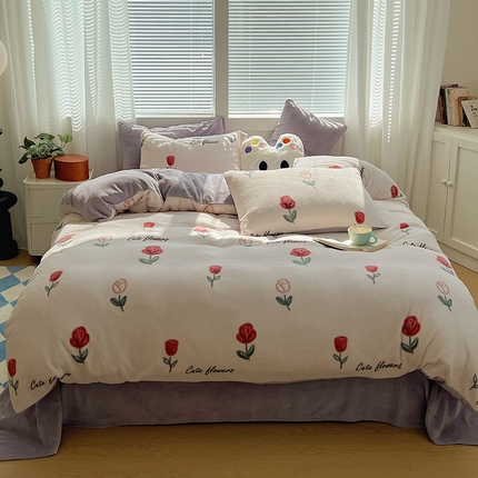 91家纺网 家纺一手货源 找家纺 （总）三朵家纺 2023年牛奶绒小清新系列四件套