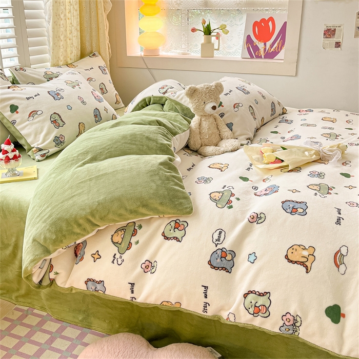 91家纺网 家纺一手货源 找家纺 古吉梦 2023新增牛奶绒印花（跑量款） 小恐龙-米