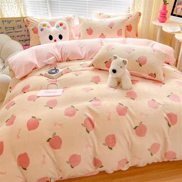 91家纺网 家纺一手货源 找家纺 顾里家纺 2023新款ins少女保暖牛奶绒四件套第二批 水蜜桃