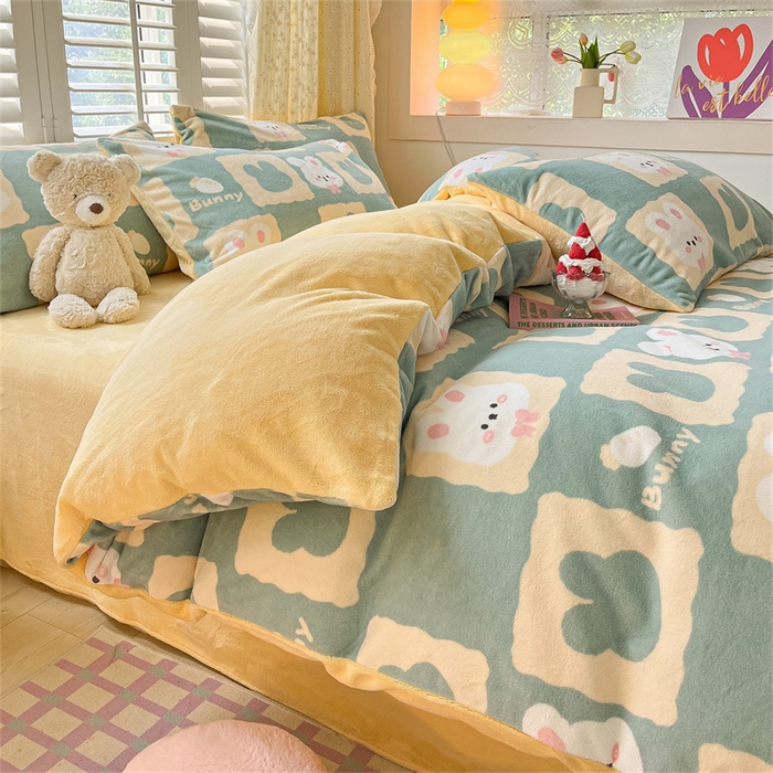 91家纺网 家纺一手货源 找家纺 古吉梦 2023新增牛奶绒印花（跑量款） 棋盘格兔