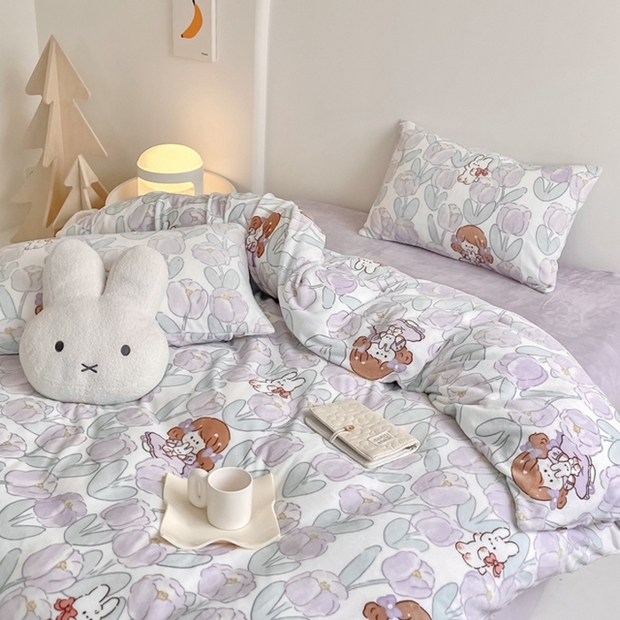 91家纺网 家纺一手货源 找家纺 潘朵拉 2023新款秋冬ins韩系牛奶绒印花四件套 花里