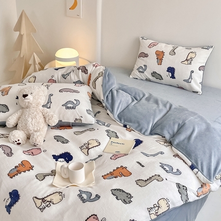 潘朵拉 2023新款秋冬ins韩系牛奶绒印花四件套 侏罗纪