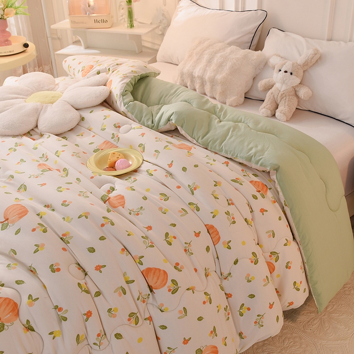 91家纺网 家纺一手货源 找家纺 妖妖家纺 2023妖妖超柔水洗双层纱冬被 南瓜瓜