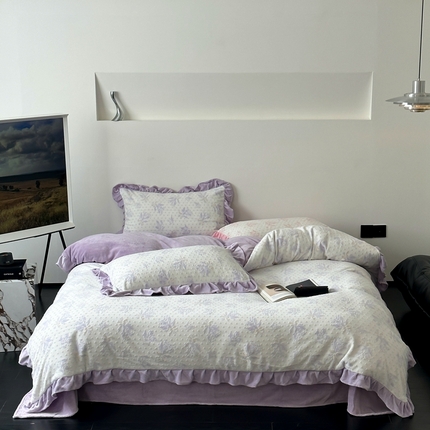 91家纺网 家纺一手货源 找家纺 （总）美乐迪家纺 2023新款花边款立体雕花绒四件套