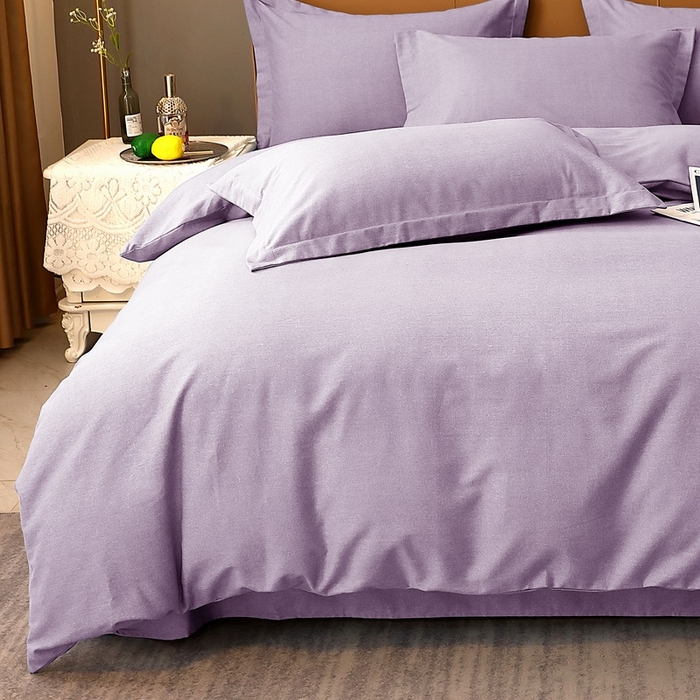 91家纺网 家纺一手货源 找家纺 晶缦家纺 2023加厚全棉纯色生态磨毛多规格四件套 纯依-浅紫