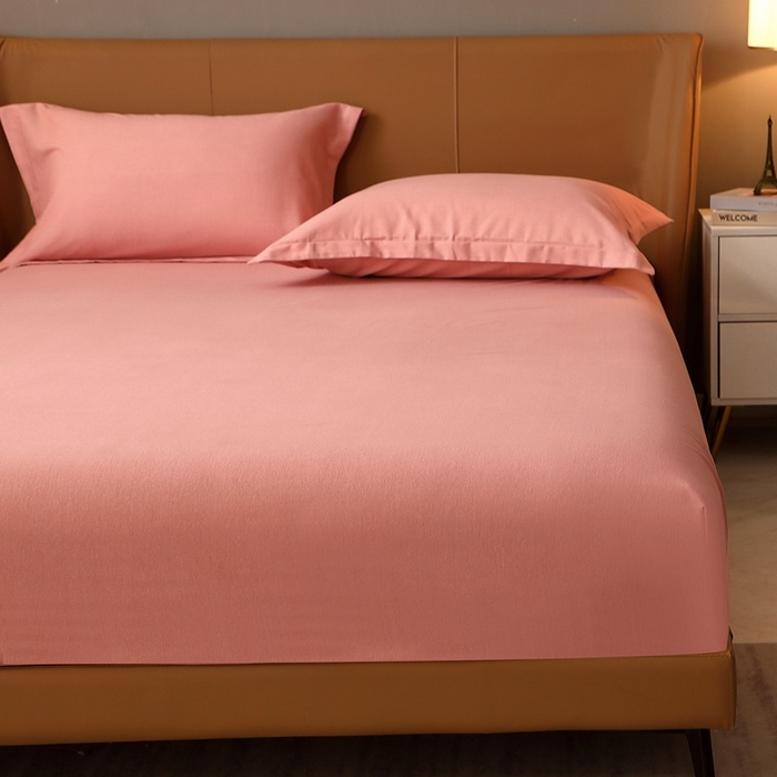 91家纺网 家纺一手货源 找家纺 晶缦家纺 2023加厚全棉纯色生态磨毛多规格单品四件套--床笠 纯依-粉玉