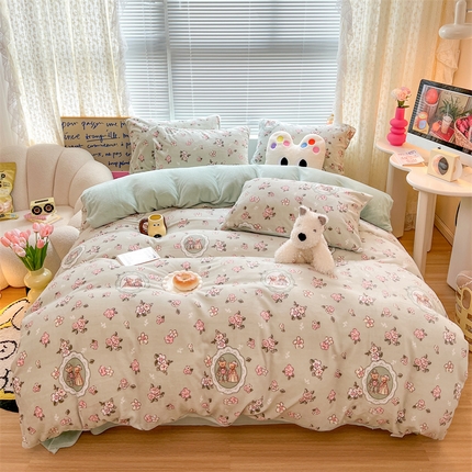 顾里家纺 新款ins少女保暖牛奶绒四件套第二批 碎花小熊