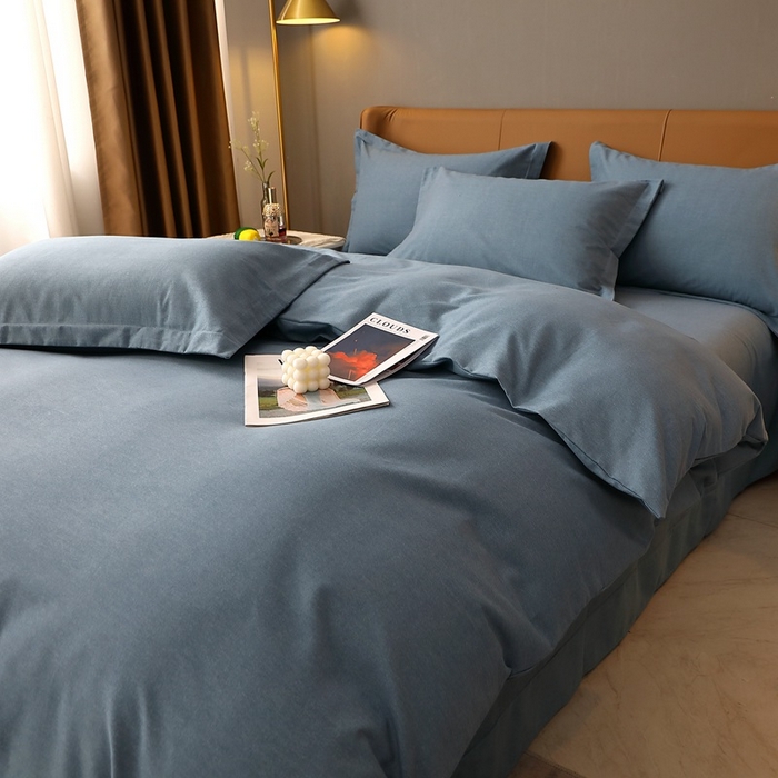 91家纺网 家纺一手货源 找家纺 晶缦家纺 2023加厚全棉纯色生态磨毛多规格四件套 纯依-蓝灰