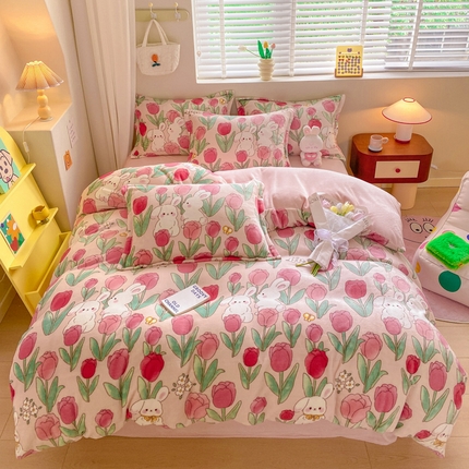 91家纺网 家纺一手货源 找家纺 （总）沐慕 2024新款牛奶绒加厚保暖卡通印花四件套