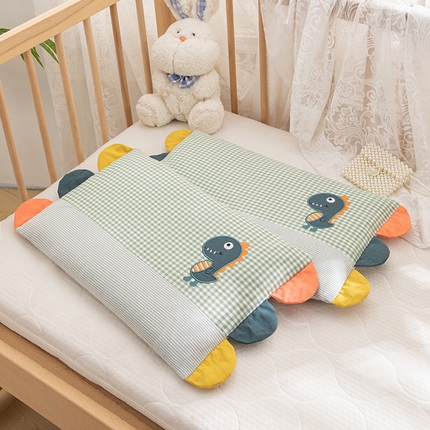 织布人2023新款荞麦枕全棉水洗棉彩虹边贴布绣儿童学生枕头枕套+枕芯 彩虹边荞麦枕-小恐龙