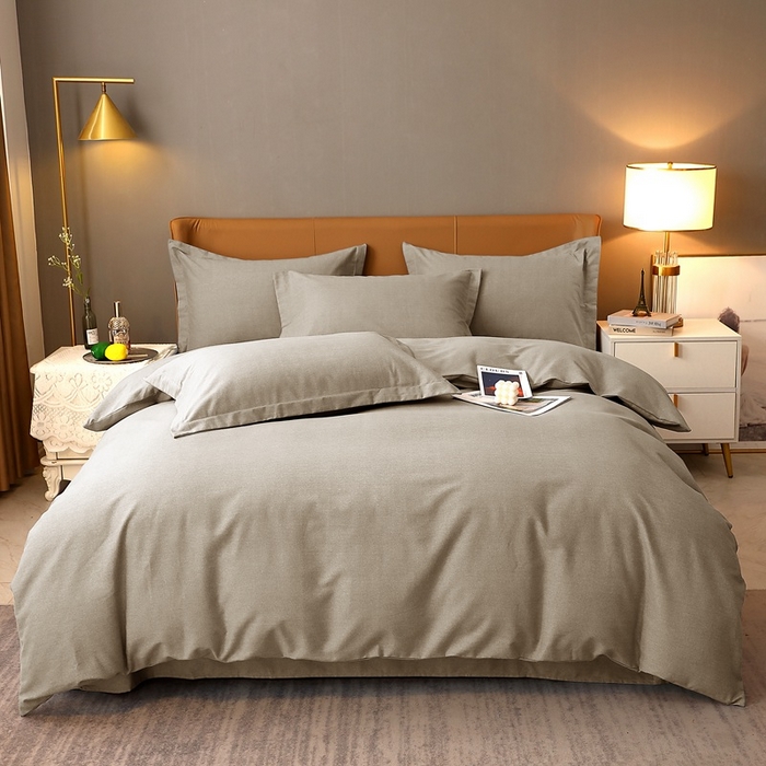 91家纺网 家纺一手货源 找家纺 晶缦家纺 2023加厚全棉纯色生态磨毛多规格四件套 纯依-时尚灰