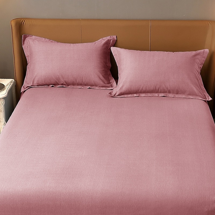 91家纺网 家纺一手货源 找家纺 晶缦家纺 2023加厚全棉纯色生态磨毛多规格单品四件套--床单 纯依-豆沙