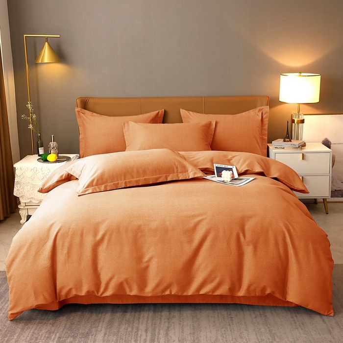 91家纺网 家纺一手货源 找家纺 晶缦家纺 2023加厚全棉纯色生态磨毛多规格四件套 纯依-时尚桔