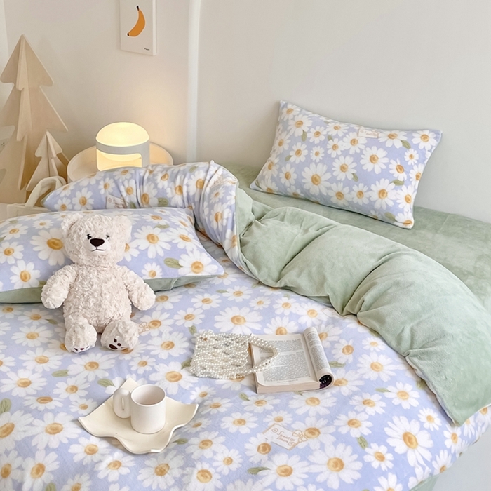 91家纺网 家纺一手货源 找家纺 潘朵拉 2023新款秋冬ins韩系牛奶绒印花四件套 幽径