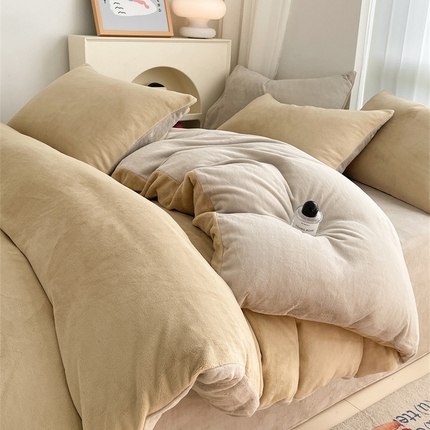 古吉梦 2023新款牛奶绒纯色双拼（跑量款）四件套 杏仁+香草灰