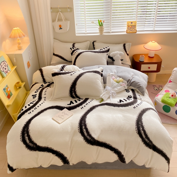 91家纺网 家纺一手货源 找家纺 沐慕 2024新款牛奶绒加厚保暖卡通印花四件套 烟雨