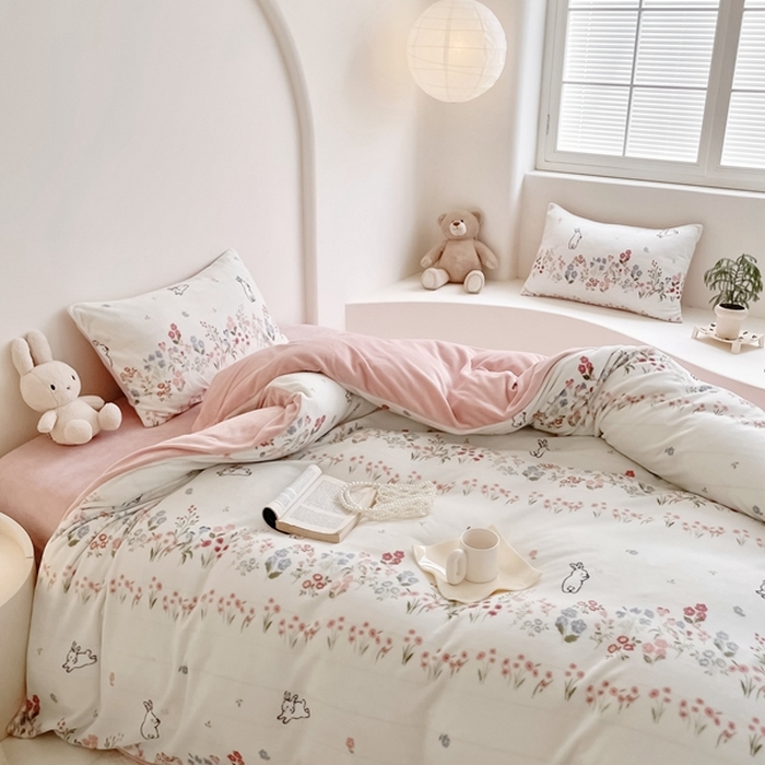 91家纺网 家纺一手货源 找家纺 潘朵拉 2023新款秋冬ins韩系牛奶绒印花四件套 罗密花尽