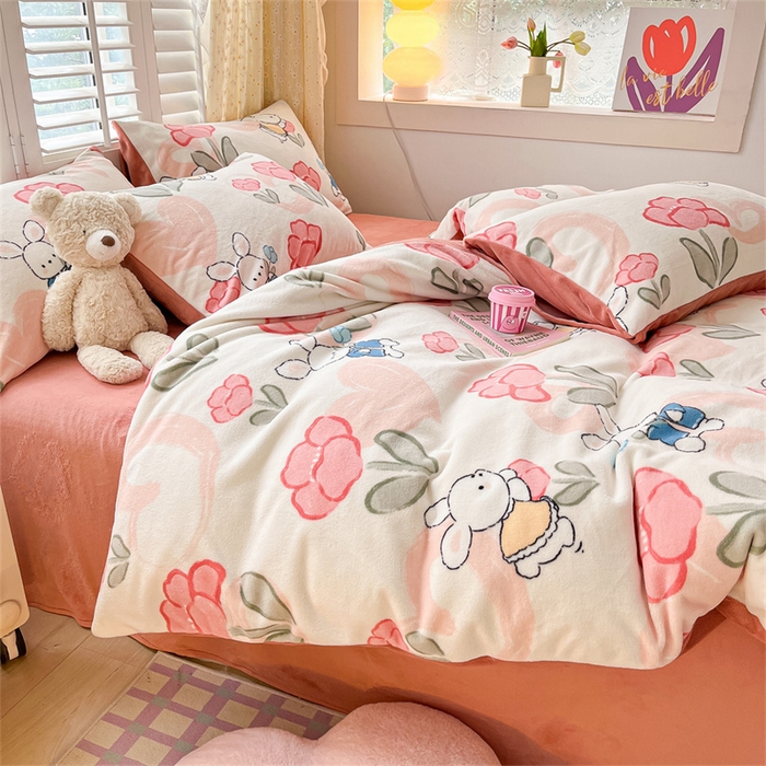 91家纺网 家纺一手货源 找家纺 古吉梦 2023新增牛奶绒印花（跑量款） 可爱兔兔