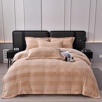 91家纺网 家纺一手货源 找家纺 （总）席之家 2023新款加厚保暖立体剪花方格兔毛绒四件套-简爱款