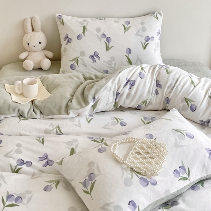 91家纺网 家纺一手货源 找家纺 潘朵拉 2023新款秋冬ins韩系牛奶绒印花四件套 蝶郁