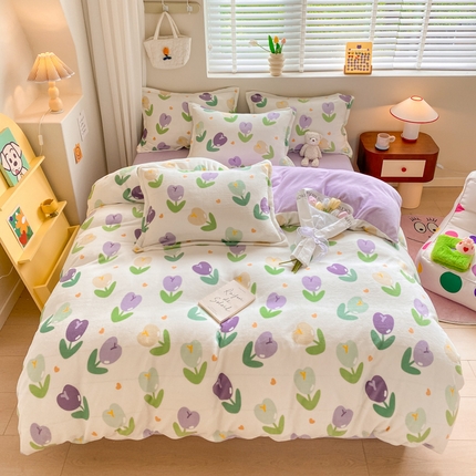 91家纺网 家纺一手货源 找家纺 （总）沐慕 2024新款牛奶绒加厚保暖卡通印花四件套