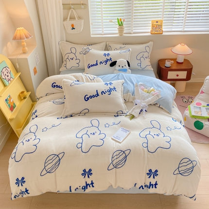 91家纺网 家纺一手货源 找家纺 （总）沐慕 2024新款牛奶绒加厚保暖卡通印花四件套