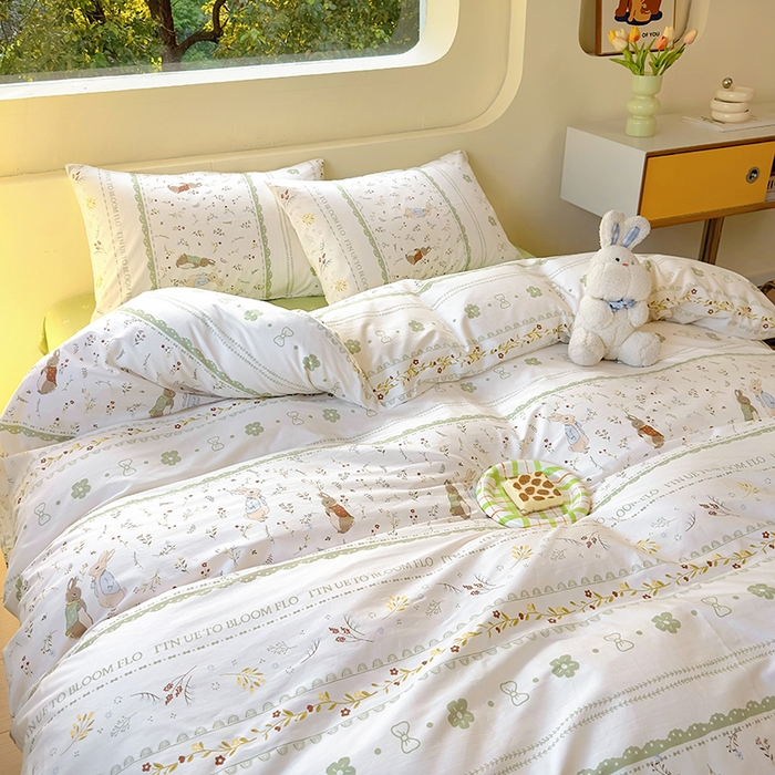 91家纺网 家纺一手货源 找家纺 田野 2023新款秋冬款13372全棉四件套 松果兔