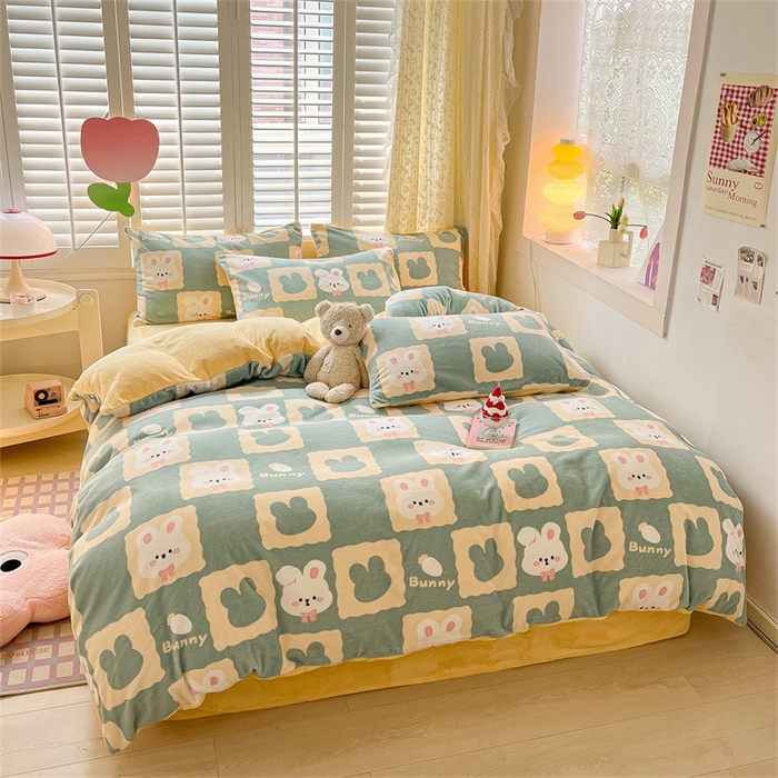 91家纺网 家纺一手货源 找家纺 古吉梦 2023新增牛奶绒印花（跑量款） 棋盘格兔