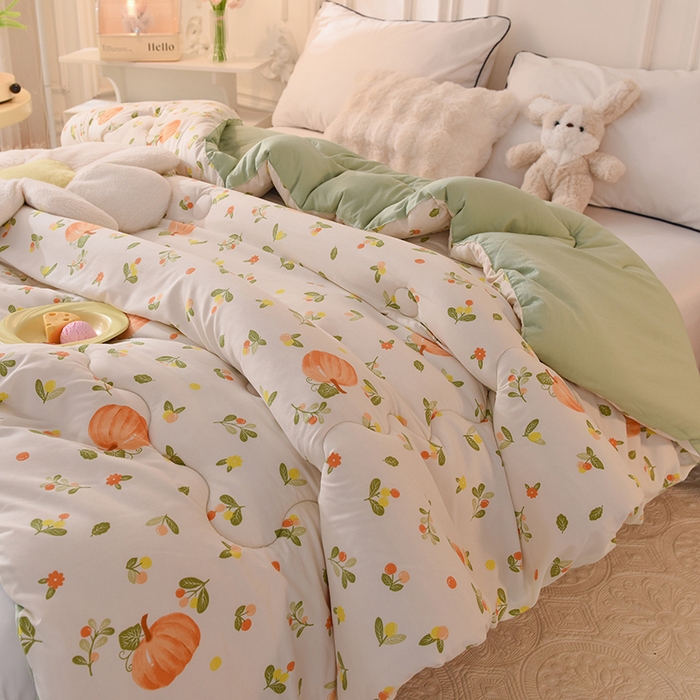 91家纺网 家纺一手货源 找家纺 妖妖家纺 2023妖妖超柔水洗双层纱冬被 南瓜瓜