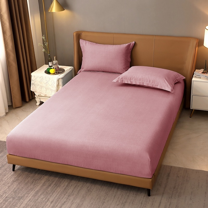 91家纺网 家纺一手货源 找家纺 晶缦家纺 2023加厚全棉纯色生态磨毛多规格单品四件套--床笠 纯依-豆沙